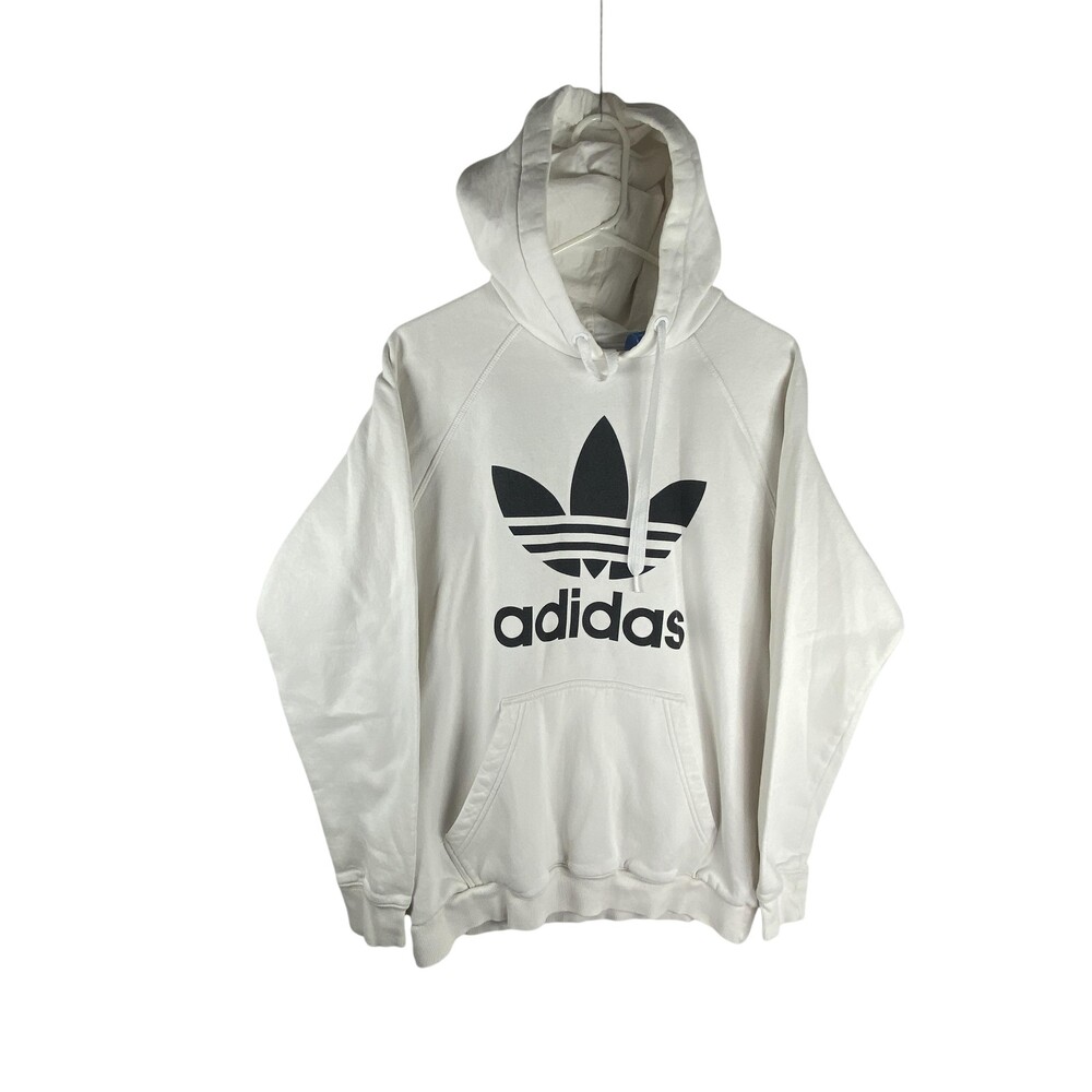 Adidas Originals Hoodie Mens Large White Trefoil Logo Pullover Fleece Sweatshirt